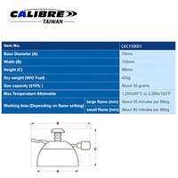 Brûleur de laboratoire professionnel CALIBRE à tête micro droite, avec réservoir métallique rechargeable, flamme réglable, sécurité et régulateur de pression, OEM