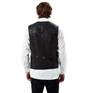 <b>Men's</b> Premium Quality Casual Cowhide <b>Leather</b> <b>Waistcoat</b> Black with Buttons Sleeveless Winter Vest Western Style Wholesale - Product Image 3