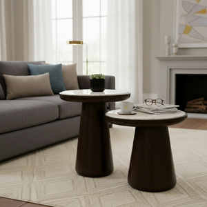 ชุดโต๊ะข้างแบบซ้อนกันได้ พร้อมฐานไม้ทรงเรียวและท็อปหินอ่อน สำหรับการสั่งซื้อจำนวนมาก - Product Image 2