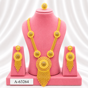 Ensemble de bijoux classique plaqué or 24 carats, collier et boucles d'oreilles, mode mariage pour femmes A-63266 - Product Image 3