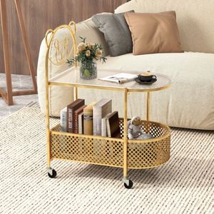 Tavolino da Caffè in Vetro a 2 Ripiani con Motivo Orso, Arredamento Minimalista per Soggiorno - Product Image 1