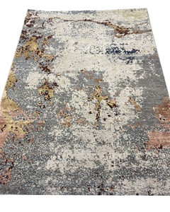 Tapis moderne à nœuds extra épais en laine/soie tissé à la main, design abstrait coloré, fait main en Inde, pour maisons luxueuses - Product Image 1