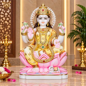 Fabricant de statues de Laxmi en marbre |   Statue artisanale de la déesse Lakshmi avec siège en lotus par MALIYAS Jaipur - Product Image 3