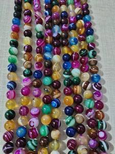 Perles de pierre naturelle en agate multicolore, lisses, rondes et rayées, pour la création de bijoux DIY - Product Image 2