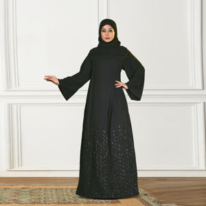 Abaya Modesta Nida con Panel Inferior Sólido, Silueta Holgada y Recta, Manga Larga, Atuendo Islámico para Mujer, Ropa de Noche para Oriente Medio, Ramadán, Uso Diario - Product Image 4