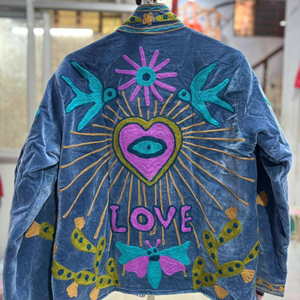 Chaqueta de algodón Suzani hecha a mano en India, chaqueta corta bordada a mano, abrigo unisex, chaqueta corta Suzani hecha a mano - Product Image 5