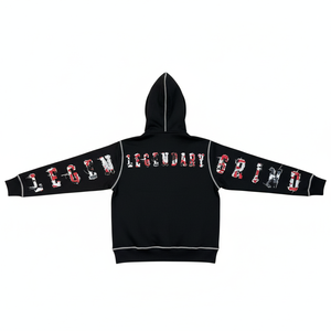 High Quality 100% Cotton Fleece <b>Zip</b>-<b>Up</b> Hooded Jacket with Contrast <b>White</b> Stitching & Distressed Patches Winter Men's Apparel - Product Image 2