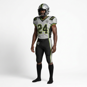 Conjunto de Uniforme de Fútbol Americano Gris, Negro y Verde, Jersey, Pantalones, Casco Protector para Hombres Adultos - Product Image 6