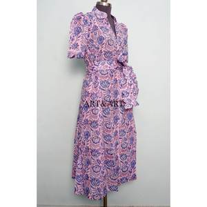 Premium Sweet Western 100% Cotton Midi Dress V-Neck Collar Comfortable Everyday <b>Wear</b> for Woman Office Shopping Vacations Use - Product Image 5