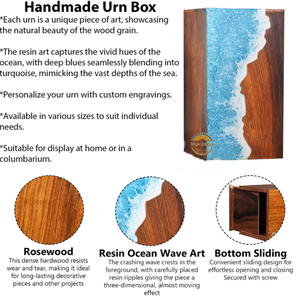 Handcrafted Ocean Wave Resin & Natural Wood Cremation Urn Blue Epoxy Ashes <b>Box</b> Artistic Funeral <b>Memorial</b> <b>Keepsake</b> by AYAANS - Product Image 3