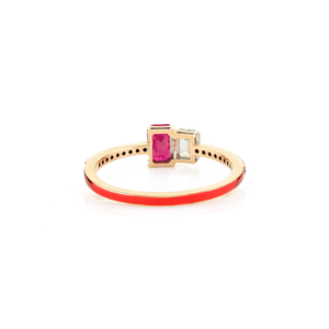 Anillo Toi Et Moi de Oro Sólido de 14K con Rubí Esmaltado y Diamantes, Ajustable - Product Image 6