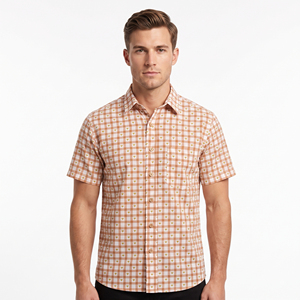 Men's Slim Fit Short Sleeve <b>Plaid</b> Cotton Casual <b>Shirt</b> Turn-down Collar Handblock Printed Single Button Closure Breathable Summer - Product Image 1