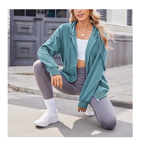Sudadera con Capucha para Mujer, 100% Algodón, Manga Larga, Cuello Redondo, Hombros Caídos, Color Sólido, Cómoda, Casual, con Cierre, al Mejor Precio - Product Image 5