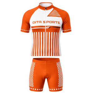 Ensemble maillot et short de cyclisme personnalisé orange et blanc, manches courtes, fermeture éclair intégrale, respirant, rembourré, pour équipe de course cycliste, entraînement, vêtements de sport - Product Image 1