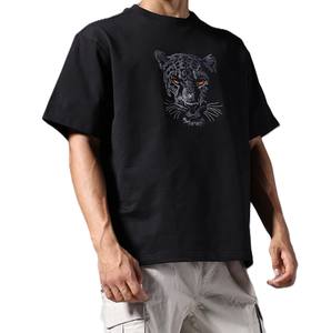 Camiseta de Hombre con Bordado de Tigre, Diseño 2026, Elegante Camiseta Negra de Algodón con Diseño de Animal Feroz, Prenda Casual de Moda Urbana - Product Image 5