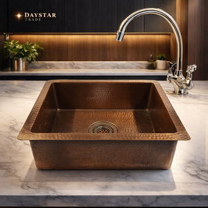 Fregadero de Cocina de Cobre Martillado a Mano de una Sola Pieza con Cuatro Orificios Daystar Trade |   Fregadero de Preparación para Barra de Diseño Moderno, Estilo Antiguo, para Instalar Bajo Encimera - Product Image 3