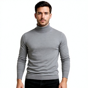 Men's Grey Turtleneck Sweater Solid Knitted Pullover Slim Fit High Neck Warm Winter Jumper Casual Basic Men's Knitwear Fashion - Product Image 1