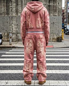 Ensemble jogging et sweat à capuche zippé court pour homme, tendance, en coton épais délavé à l'acide, style streetwear oversize - Product Image 2