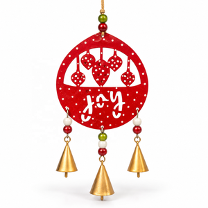 Handcrafted Seasonal Door Hanging with Star Topper Three Metal Bells and Distinctive Folk Art Decoration - Product Image 1
