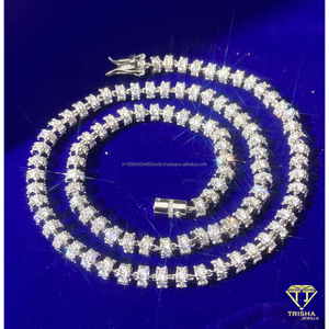 Collar de tenis con diamantes cultivados en laboratorio, plata de ley 925, cadena de eslabones con corte redondo clásico, joyería fina de lujo para mujer, venta al por mayor. - Product Image 4