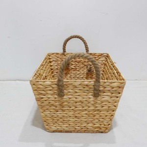 Panier de rangement rectangulaire en rotin naturel tressé à la main avec poignées, bac organisateur rustique multi-usages - Product Image 2