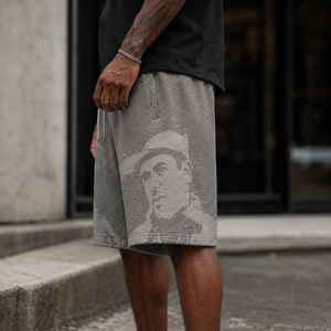 Shorts streetwear noirs délavés à l'acide, de haute qualité, avec patchs appliqués personnalisés, style vintage, en tissu épais, vente en gros pour vêtements - Product Image 4