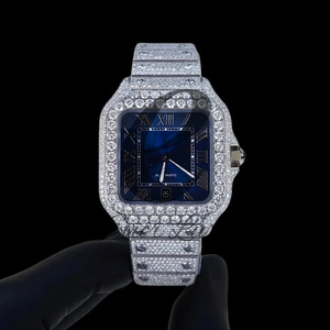 Blue <b>Silver</b> Moissanite Iced Out Square <b>Watch</b> 40MM for <b>Men</b> Luxury Hip Hop Jewelry and Premium Party Wear - Product Image 3