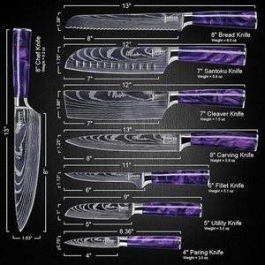 Beautifully Crafted Purple Resin Kitchen <b>Knife</b> <b>Set</b> High Carbon Stainless Steel Chef <b>Knife</b> <b>Set</b> with Purple Epoxy Resin Handle - Product Image 5