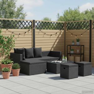 Conjunto de Sofás Grandes para Jardín en Ratán PE Negro con Acero con Recubrimiento en Polvo y Vidrio, Muebles de Exterior Premium - Product Image 1