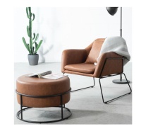 Pouf rond en cuir PU avec pieds en métal noir, tabouret moelleux pour salon, vente directe d'usine