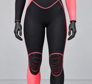 Traje de Neopreno de Manga Larga con Cuello Alto para Mujer, Bloques de Color Negro y Rosa, Traje de Cuerpo Entero Impermeable de Verano de 3.0mm con Cremallera Trasera - Product Image 3