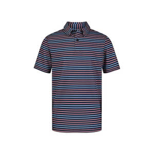 Polo à manches courtes rayé bleu et blanc pour homme, coupe classique, tissu tissé décontracté, design boutonné - Product Image 5