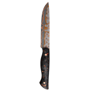 Cuchillo de Cocina Hecho a Mano de Cobre Damasco con Hoja de Punta Caída y Mango de Micarta - Product Image 4