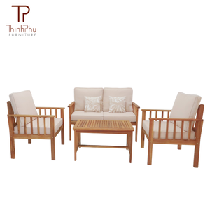 ThinhPhu Contemporary Acacia Wood Outdoor Sofa Set 4 Seating Capacity Comfortable <b>Garden</b> Furniture Weather Resistant Solid Wood - Product Image 2