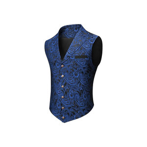 Gilet formel bleu à motif cachemire col en V simple boutonnage pour homme, idéal pour les costumes et le printemps - Product Image 1