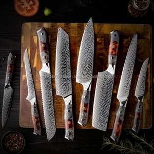 Ensemble de 8 couteaux de chef en acier inoxydable multifonctionnels écologiques avec manche en bois et résine, ensemble de couteaux de cuisine professionnels - Product Image 4