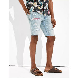Shorts de travail pour hommes en denim de coton épais, coupe baggy, double genouillère, écologiques, respirants, 220g, OEM - Product Image 3