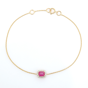 Productos en Oferta, Nueva Pulsera Apilable con Halo de Rubíes y Diamantes para Mujer, Delicada, de Oro Amarillo Real de 14K, Joyería Hecha a Mano - Product Image 1