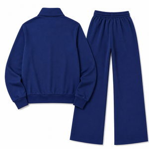 Ensemble de survêtement pour femme avec veste zippée intégrale et pantalon droit, bleu marine, vêtements de sport décontractés, logo personnalisé, vêtements de détente, fabricant en gros - Product Image 4