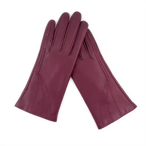 Gants d'hiver pour femmes en cuir véritable, simples, chauds, pour la conduite et le cyclisme, longueur poignet, doublure respirante en soie, compatibles écran tactile - Product Image 1