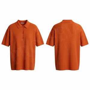 Polo rouge uni à manches courtes en coton côtelé, coupe décontractée, respirant, avec logo brodé personnalisé, idéal pour l'été - Product Image 4