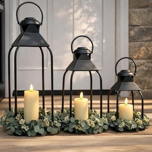 Black Metal Lantern <b>Candle</b> Holders Wholesale | Handcrafted <b>Set</b> of 3 - Product Image 1