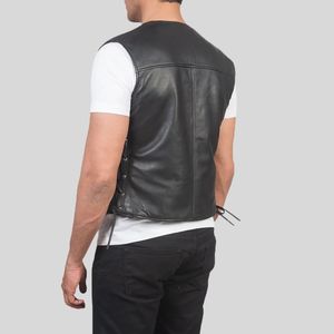 Chaleco de Motociclista Reversible de Cuero Genuino y Lona para Hombre, Cierre de Cremallera, Transpirable, Anti-UV, Estilo Urbano, OEM, Otoño - Product Image 4