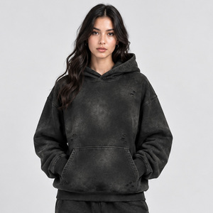 Ensemble de survêtement femme personnalisé effet délavé, sweat-shirt et pantalon de jogging oversize vintage, respirant, streetwear premium - Product Image 3