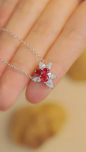 Romantic 925 Silver <b>Necklace</b> With <b>Ruby</b> Center And Diamond Accents Women's Everyday Wear Jewelry - Product Image 4