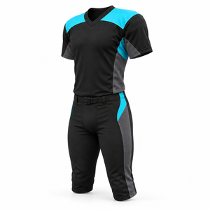 Black and Aqua 12 Panel American Football Uniform Set Without Padding and Curved Shoulder Yokes - Product Image 4