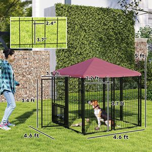 Cuccia per Cani da Esterno in Rete Saldata, Rotazione a 360 Gradi, Ciotole Regolabili su 4 Livelli, Copertura Impermeabile, 4.6 X 4.6 X 5 - Mobili per Animali Domestici - Product Image 2