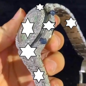 Luxury Men's <b>Chronograph</b> Watch Stainless Steel Iced Moissanite Analog Quartz Folding Clasp Sapphire Crystal - Product Image 3