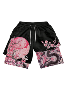 Custom Front Solid Quick Dry Breathable Eco-Friendly 100% Cotton Drawstring Closure Elastic Waistband Double <b>Layer</b> Running Men - Product Image 3