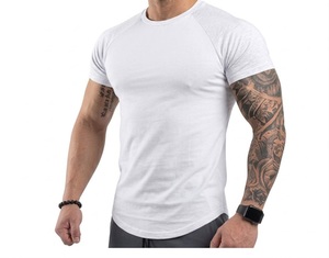 Men's Beige <b>Raglan</b> Sleeve Slim Fit T-Shirt O-Neck Casual Blank Solid Color Breathable Knitted 100% Cotton Workout <b>Top</b> - Product Image 4